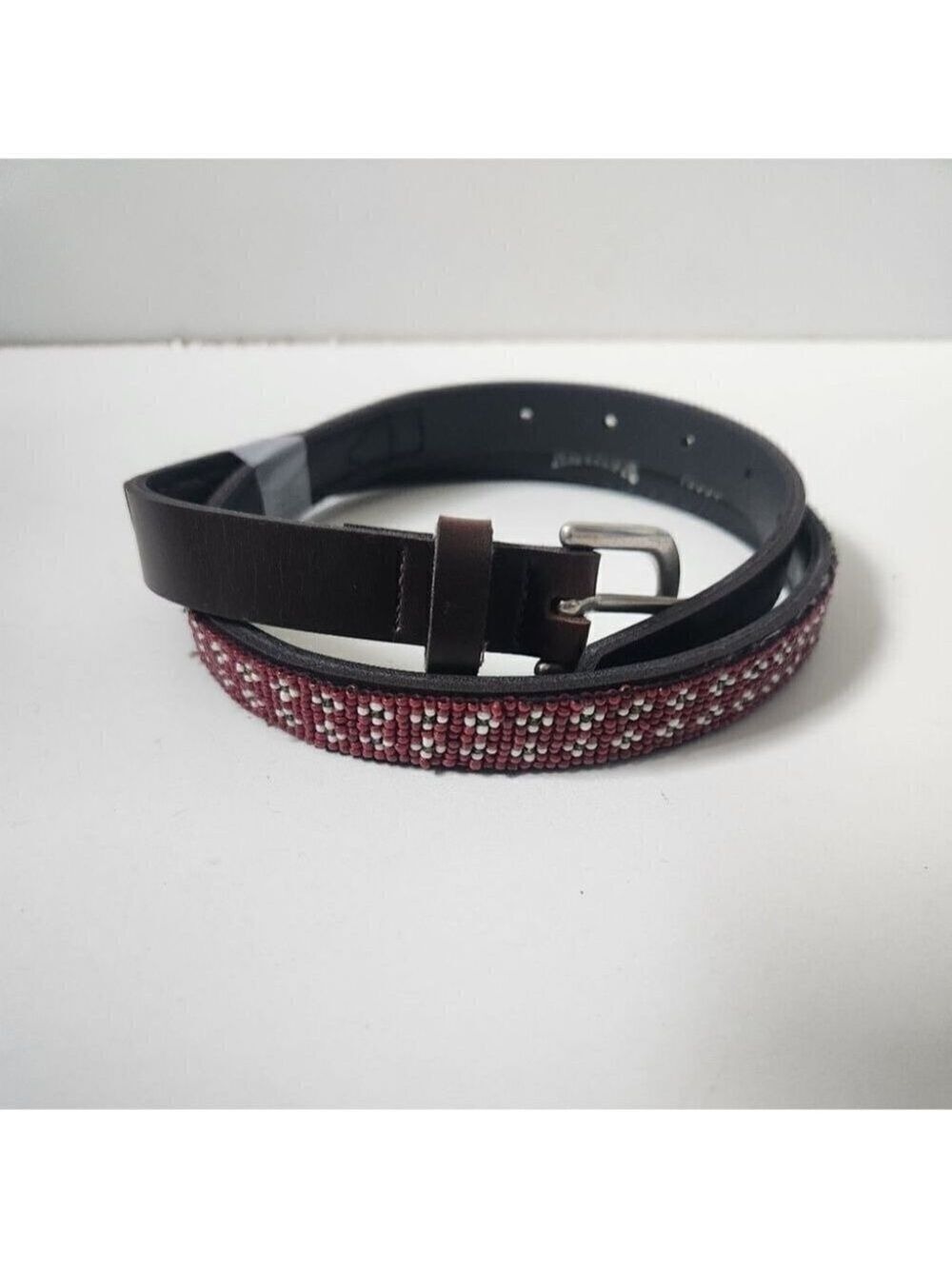 NEVADA | beaded leather belt brown red sz M